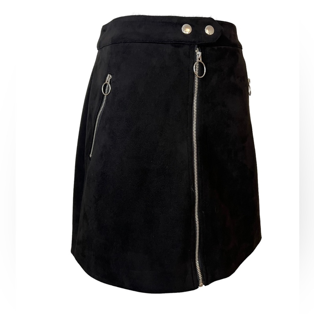 Forever 21 Black Zip Up Faux Suede Moto Skirt